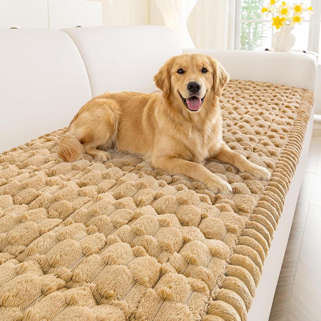Smiry Couch Covers for Dogs Washable, Non Slip Fuzzy Pet Couch Covers for Sofa, Soft Thick Sofa Slipcovers Furniture Protector Pet Friendly (Camel, 27.6" x 47")