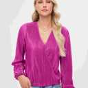 Women Long Lantern Sleeve Shirts Dressy Casual Loose Fit Fall V Neck Blouses Date Night Tops (Pink, M)