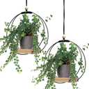 Geelin 2 Pack Plant Hanger with Wood Base Hanging Window Planter Boho Macrame Hanging Plant Holders for Window Indoor Outdoor Room Ceiling Home Decorations(Black)