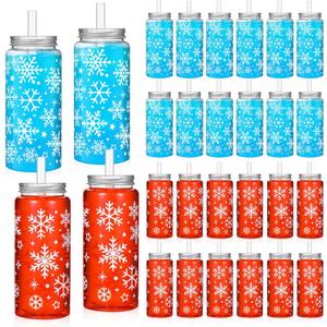 24 Pack Winter Reusable Cups Bulk 13.5 oz Plastic Cups with Lids and Straws Winter Drinking Holiday Set Reusable Party Coffee Jar Water Bottles for Party Drinks (White Snowflake)