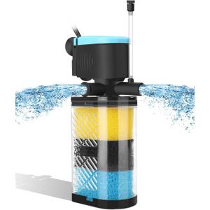 AquaMiracle Aquarium Filter 3-Stage in-Tank Filter Internal Fish Tank Filter Turtle Filter for 10-40 Gallon Fish Tanks with Dual Water Outlet & Aeration