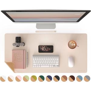 RENMTURE Dual-Sided Mouse Pad, Natural Cork & PU Leather Large Desk Pad for Office and Home Work, Desk Protector Non-Slip, Waterproof, Easy Clean (Apricot, 36"x17")