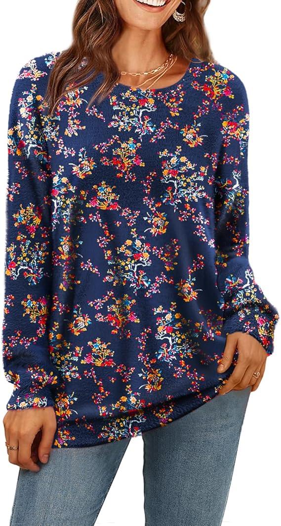 YESNO Women Christmas Sweater Graphic Printed Oversized Pullover Sweaters Casual Loose Knit Tops S01, L, Floral