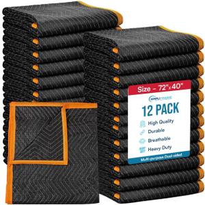 Simpli-Magic Heavy Duty Padded Moving Blankets 72" x 40" 12 Pack Packing Blankets, Furniture Covers for Moving