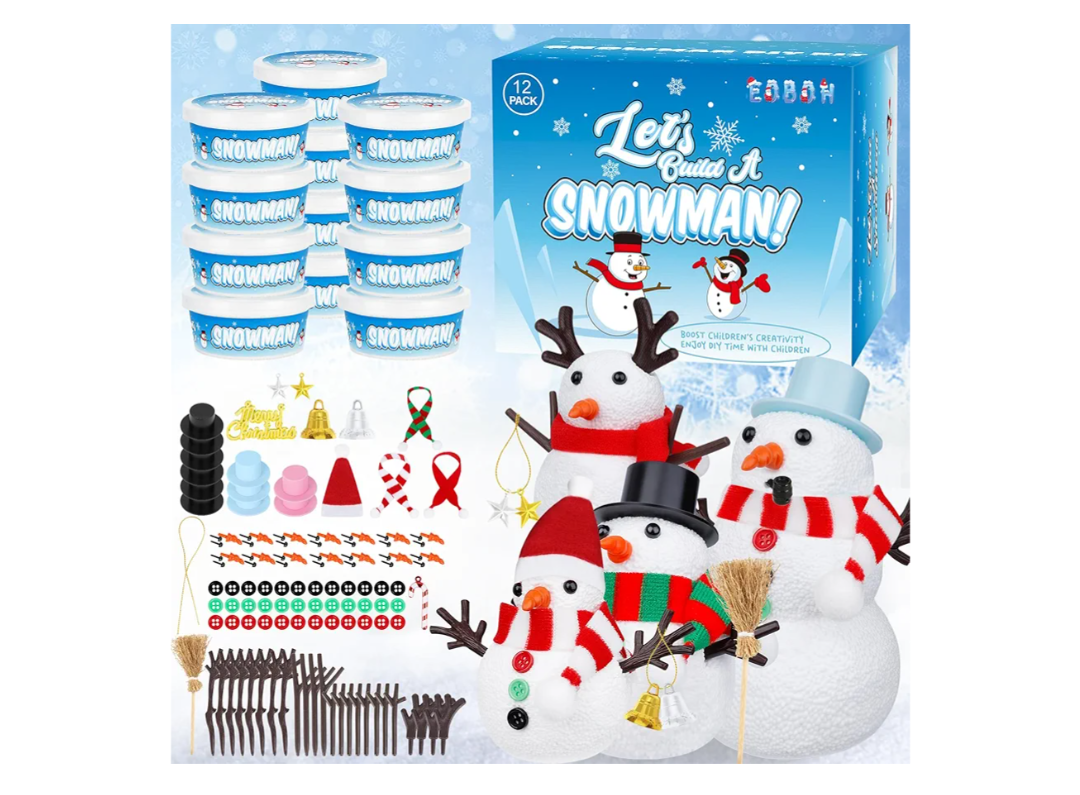 12 Pack Christmas Craft, DIY Snowman Kit for Kids, Build a Snowman Kit Indoor Decorations, Creative Kids Air Dry Modeling Clay, Xmas Activities Snowman Making Kit Toys for Holiday Favor Supplies