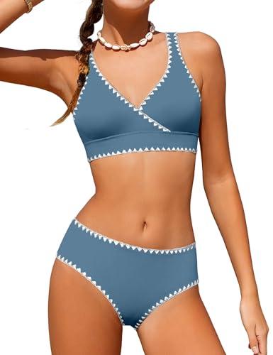 KANGKANG Girls Swimsuit Bikini Set, Teen Swimsuits for Girls 13-14 Solid Color V-Neck Two Piece Bathing Suit with Chest Pad Adjustable Straps Swimwear Set, Size 13-14