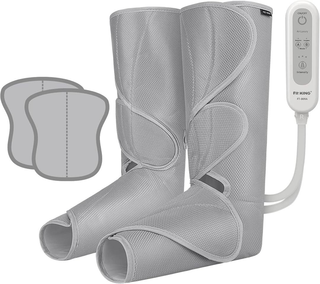 FIT KING Air Compression Leg Massager for Circulation to Relieve Pain, Swelling, Edema, RLS, Ideal Gift for Mom Wife (Extensions Included) - FSA HSA Eligible (Light Gray)