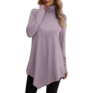 JUSTFASHIONNOW Turtle Neck Shirts for Women Long Sleeve Tunic Tops to Wear with Leggings Dressy Casual Fall Clothes 2025 (Small)