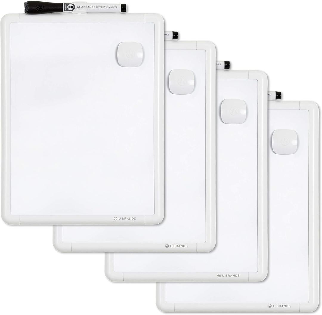 U Brands Contempo Magnetic Dry Erase Board White Board Bundle, 8.5 x 11, White Modern Frame, Includes 4 Boards, 4 Markers, and 4 Magnets