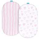 Bassinet Sheets Fit for Oval, Hourglass, Rectangle Bassinet Mattress, 2 Pack 100% Cotton Sheets for Halo, 4moms, Maxi-COSI, Delta, Baby Delight Bassinest, Unisex Fitted Sheet for Baby Girls (Pink)