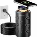 Tower Power Strip Surge Protector with Wireless Charging & Night Light - PD20W Fast Charging Station,12 Outlets, 5 USB (3 USB-C),1800J Protection, 6FT Extension Cord, Home Office Essentials (Black)