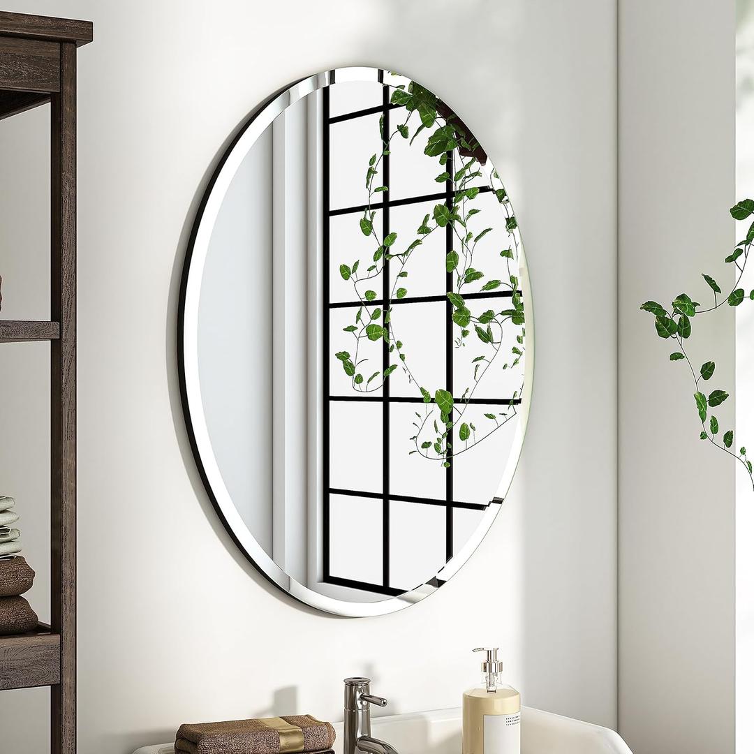 KOHROS Bathroom Mirrors for Over Sink - Oval Frameless Mirror - Beveled Polished Wall Mirror for Bathroom, Vanity, Bedroom (18" W x 24" H Oval)