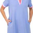 Polo Mini Dress for Women Casual V Neck Short Sleeves Tennis Dress Contrast Trim Shirt Dress with Pockets Small