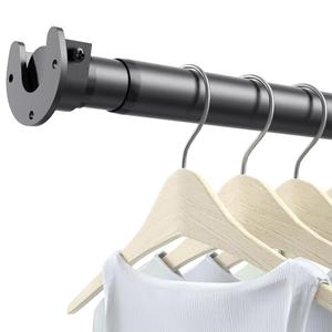 Closet Rods for Hanging Clothes, 17 to 28 Inch Stepless Adjustable Closet Rod, 1.3 Inch Diameter Metal Heavy Duty Closet Hanging Rod for Closet Wardrobes Laundry RV, Black