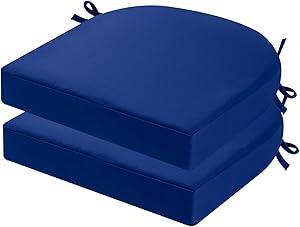 idee-home Outdoor Chair Cushions Set of 2, Thick 17" x 17" x 3" Patio Chair Cushions for Outdoor Furniture Waterproof with Ties, Outdoor Seat Cushion, Patio Chair Pads Dining Chair Dark Cerulean