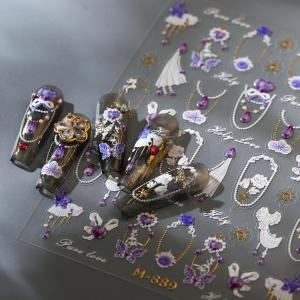 Purple Bow Nail Art Stickers 5D Embossed Nail Stickers for Nail Art Self Adhesive Flowers Butterfly Nail Decals Luxury Design DIY Nail Supplies for Women Girls