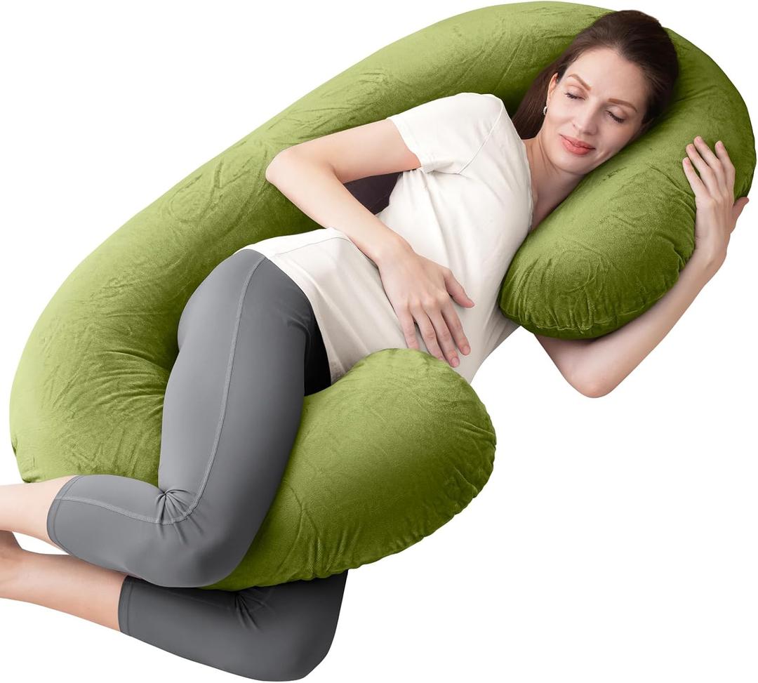 Pregnancy Pillow, C Shaped Full Body Pregnant Women Sleeping Pillow for Maternity Support with Cover (Green)