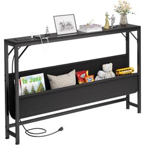 Asgolion 47.2'' Skinny Console Table with Power Outlet, 5.91" Behind Couch Table with Charging Station, Long Sofa Table, Narrow Entryway Table for Living Room, Foyer, Hallway, Black
