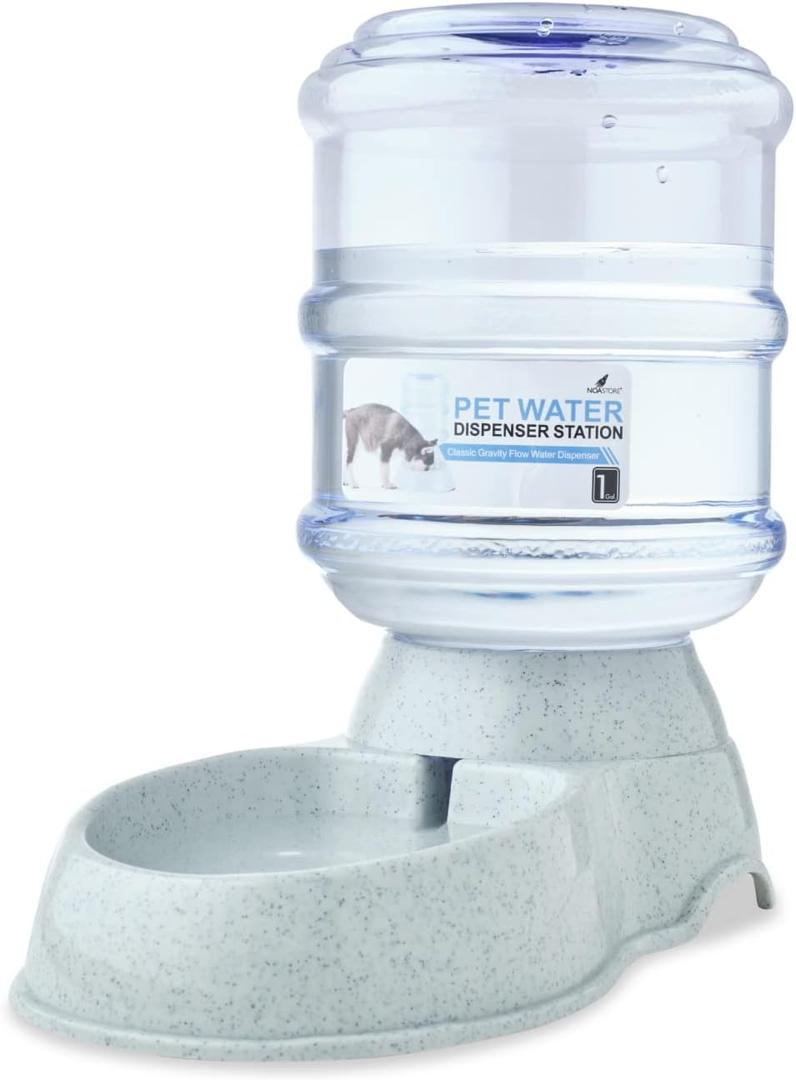 Noa Store - Automatic Cat Feeder and Dog Water Bowl Dispenser - 1 and 3 Gallon Pet Water Dispenser and Feeder - H20, Self-Filling, Small and Large Dog Feeder and Cat Water Bowl - Pet Feeding Station (Gray)
