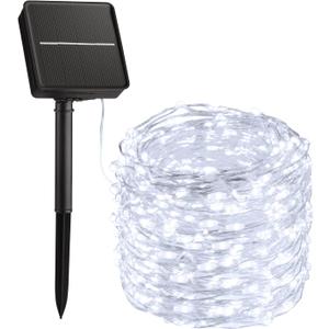 Minetom Solar String Lights for Outside, 33Ft 100 LED Outdoor Solar Fairy Lights, 8 Modes Balcony Lights for Tree Patio Christmas Party Wedding Decor (Pure White)