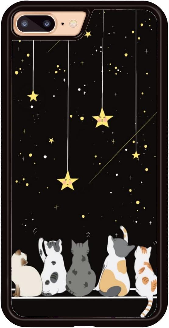 Black Cute Cat Iphone 7 Plus - 8 Plus Case - 5.5 Inch Cute Cat Iphone Case, Non-Slip Pattern Design and Shock Absorption, Soft Silica Gel Frame Support Black Phone Case for Teen Girls and Sisters
