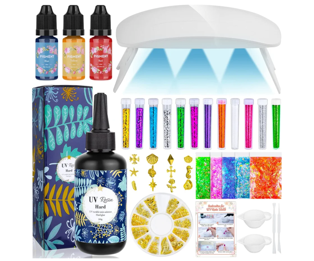UV Resin Kit with Light, 200g Ultraviolet Fast Curing UV Epoxy Resin Set with UV Light Crystal Hard Type Resin Glue Jewelry Making Supplies Starter Tools for Adult DIY Craft Molds Necklace Pendant UV Resin Kit with Light, 200g Ultraviolet Fast Curing UV Epoxy Resin Set with UV Light Crystal Hard Type Resin Glue Jewelry Making Supplies Starter Tools for Adult DIY Craft Molds Necklace Pendant