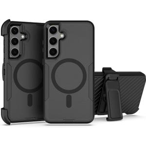 Designed for Samsung Galaxy S25 Plus Case(S25+ Case),Magnetic,Double Protection,Tough Durable,Compatible with MagSafe,Detachable Back Clip,Dustproof,No Fading,No Yellowing,Non-Slip, Black
