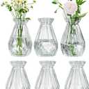 MyGift Mini Set of 6 Diamond-Faceted Clear Glass Bud Vases Small Decorative Flower Vases for Table Centerpieces, Weddings, and Home Dcor