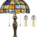 Tiffany Lamp Crystal Square Style,Stained Glass Table Lamp 12" Vintage Living Room Office Bedroom Bedside Reading Lamp,Handmade Tiffany Desk Light -Decorate Gift (2 LED Bulb Included)