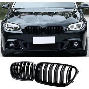 F10 Grille Front Kidney Grill For BMW 5er F10 F11 M5 2010 2011 2012 2013 2014 2015 2016 2017 Double Slats ABS Gloss Black Grills 2Pcs (For 5er F10 2010-2017)