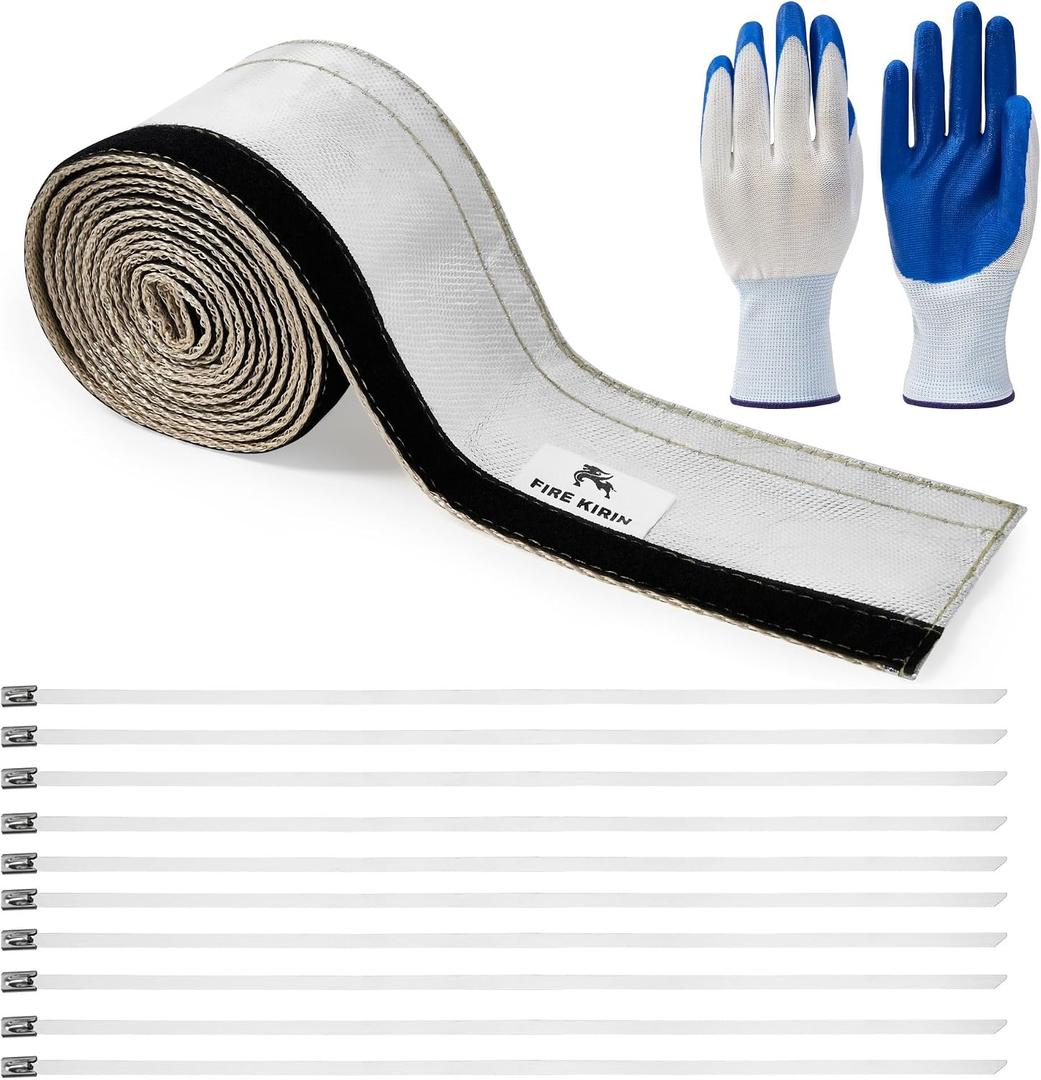 2 x Heat Shroud Sleeve, Aluminized Sleeving, Silver Hose Wire Protection Sleeving 1/2" I.D. x 10FT with Hook and Loop Closure, 10PCS Stainless Steel Cable Ties (Silver, W: 2.8inch L: 10FT)