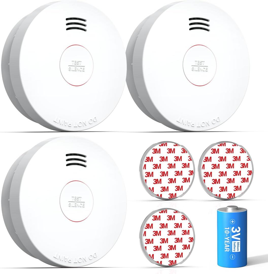 SITERWELL Smoke Detector, Smoke Detector 10 Year Battery with Photoelectric Sensor, Fire Alarm with Low Battery and Fault Warning for House and Bedroom, UL217-9th Listed, GS525A, 3 Packs