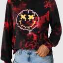 Remidoo Women's Tie Dye Long Sleeve T Shirt Graphic Tees Crewneck Oversized T-shirts Red Small (Red)