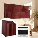 Peel & Stick Acoustic Wood Slat Wall Panels – 23” × 23” 3D Wood-Grain Soundproofing Panels, 4 Pack – Waterproof Decorative Noise-Reducing Wall Panels for Home Office & Studio (Mahogany Red)
