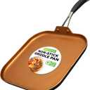 NutriChef Copper Pan Non-Stick Coating Inside, Hard-Anodized Look Heat Resistant Lacquer Outside, Silicone Handle NCSQPA, 1 Griddle