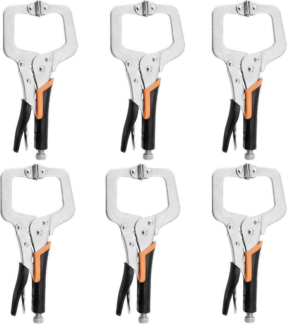 6-Inch C-Clamp Locking Pliers,Heavy Duty Vise Grip Welding Clamp With Swivel Pads for Woodworking,Home,Metalworking,Auto Repair(6 Pack)