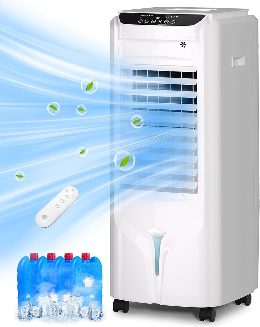 Uthfy 3 IN 1 Swamp Cooler Air Conditioner, 32" Portable AC with 4.2 Gal Water Tank, 4 Ice Packs, Remote, 4 Mode, 3 Speed, 120 Oscillation, 12 H Timer, Evaporative Air Cooler for Indoor Room, Bedroom