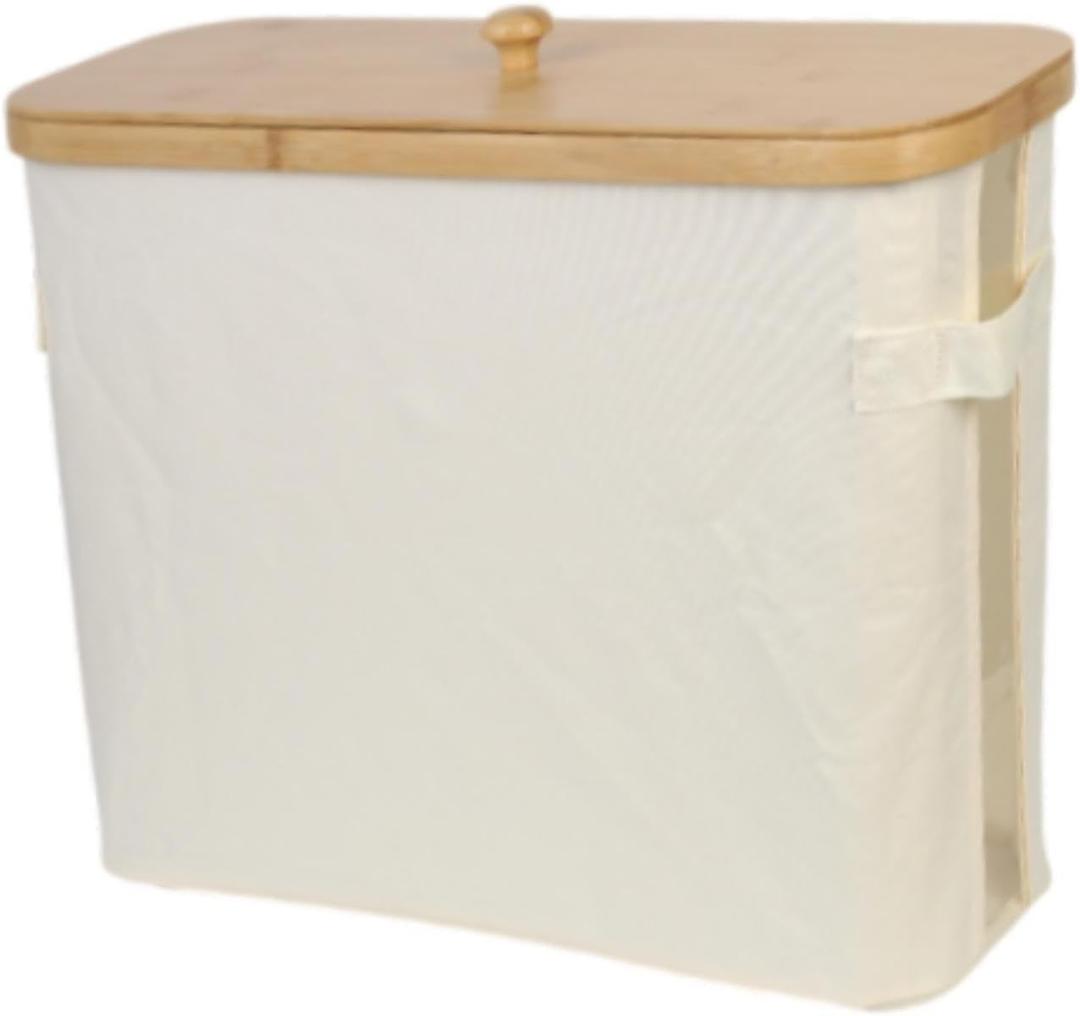 Toilet Paper Holder,Toilet Paper Storage Basket,Foldable Toilet Paper Organizer with Bamboo Lid for Laundry Room,Bedroom,Dorm, Beige