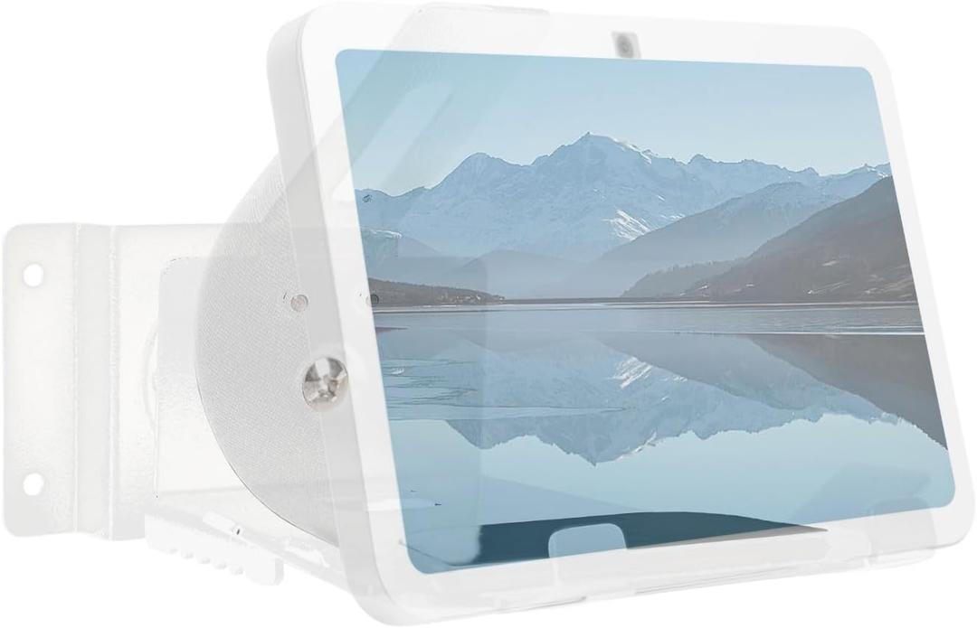 Metal Wall Mount Compatible with Echo Show 8 (3rd Gen),not for 1st & 2nd Gen,Adjustable Swivel Stand,360 Degree Rotation with Wide Angle Tilt, Without Magnetic (White)
