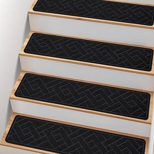 Non Slip Stair Treads for Wooden Steps,15 Pack 8" X 30" Stairs Carpet Treads Indoor with Reusable Peel and Stick Adhesive for Kids Elders and Pets (Black) Non Slip Stair Treads for Wooden Steps,15 Pack 8" X 30" Stairs Carpet Treads Indoor with Reusable Peel and Stick Adhesive for Kids Elders and Pets (Black)