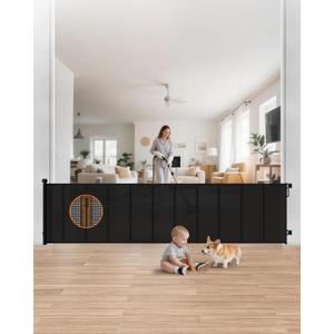 120" Extra Wide Retractable Baby Gate, 34" Tall Reinforced Mesh Pet Gate Indoor with 10 Rods to Prevent Sagging, Extra Long Dog Gate for Large Openings, Doorways & Open Spaces, Black