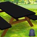 Smiry Picnic Table Cover with Waterproof Stretch Polyester Tablecloths for 6ft Wide Rectangle Tables, Washable Windproof Tablecloths for Camping, RV & Outdoors (Black, 30" x 72")