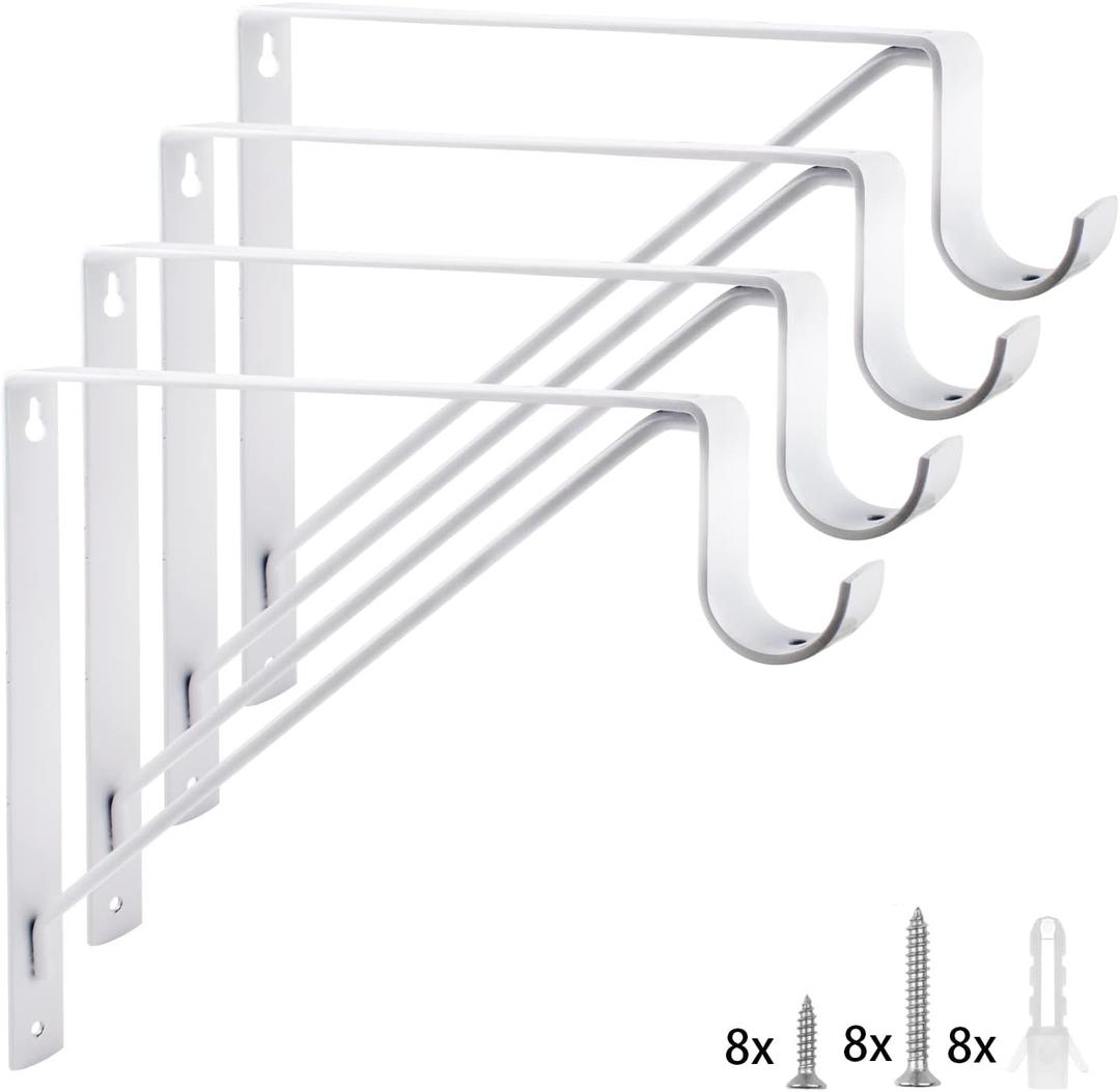 Eau 4 Packs of White Heavy Duty Closet Shelf and Rod Bracket, Closet Shelf Bracket with Rod Support Great for Both Shelf Storage and Closet Rod