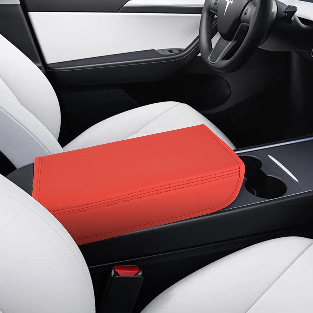 frani Center Console Armrest Cover Red Designed with Tesla Model 3/ Y 2017-2025, Center Console Cover for Model 3 and Model Y Interior Accessories Red