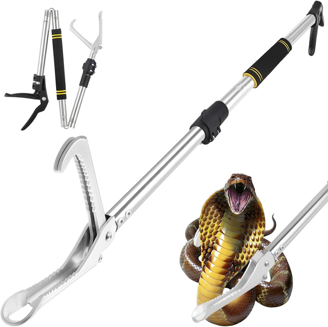 Snake Grabber Tool, 69" Snake Tongs Grabber for Rattlesnake Heavy Duty Professional Folding Snake Feeding Tongs Wide Jaw Snake Handling Tool Long Hndle Stainless Steel Tube