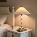 Pleated Table Lamp, S Tube Modern Table Lamp for Bedroom, Bedside Lamps with Organic Textured Linen Lampshade for Nightstand Bedroom Home Office Decor, Gold