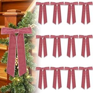 TONIFUL Pink Velvet Bows-12 Pack Christmas Bows for Tree, Wreath, Stair Handrails, Fireplace, Gift Wrapping, Floral Bouquet, Door Garland, Wine Bottle, Wedding, Valentines Party Decor (6.8x9.5 Inch)