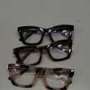 JM 3 Pack Oprah Style Reading Glasses for Women Men, Fashion Square Blue Light Blocking Readers, +1.75