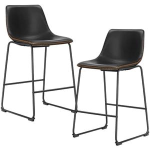 Sweetcrispy Counter Height Bar Stools Set of 2, 26 inch Height Stool Faux Leather Barstools with Back, Armless Kitchen Island Countertop Comfortable Modern Chairs with Metal Legs - Classic Black