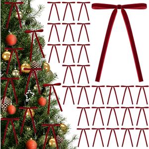 30 Pcs red Velvet Bows Christmas Tree Decorations, PreTied Vintage Ribbon Bows for Garland Wreath Indoor， Holiday Home Decor， Fireplace Decor， Xmas Decorations（3/8" Wide，5 * 7 Inch）